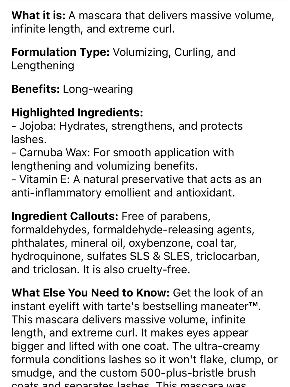 tarte Mascara Man Eater mascara